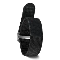 Nylon Hook and Loop Fastener Watch Strap Bracelet - Universal Replacement Wristband - M (Black)