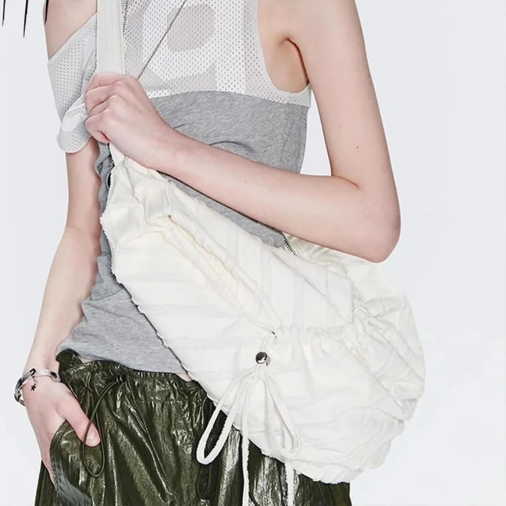 Casual Large Capaci Canvas Tote Bag Drawstring Single oulder Folded Woven Handle Quality Crossbody Bag Faionable Trendy Handbag