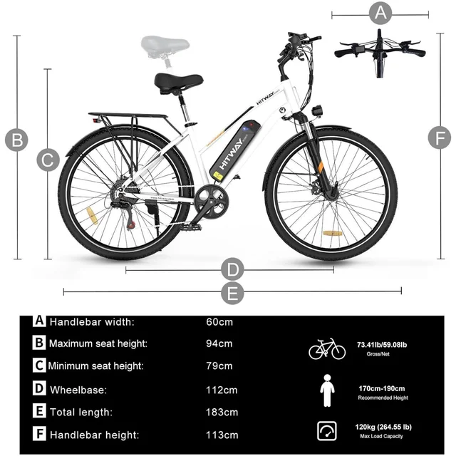 HITWAY BK27M EBIKE 28" Electric Bike 36V/15AH 500W Super Power 7 Gears Electric Bicycles 20mph 7-speed E Bike for Adult 6