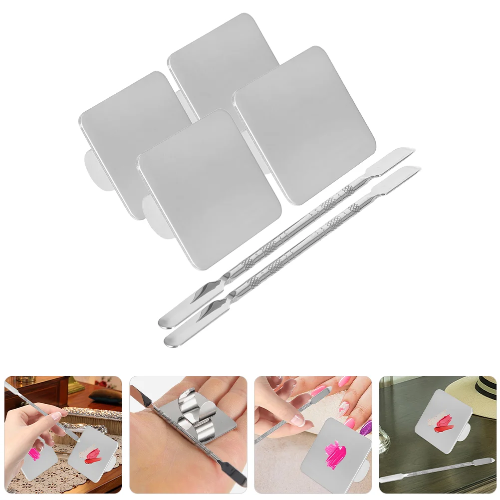 

1 Set of Stainless Steel Makeup Plate Manicures Mixing Palette Foundation Plate with Spatula