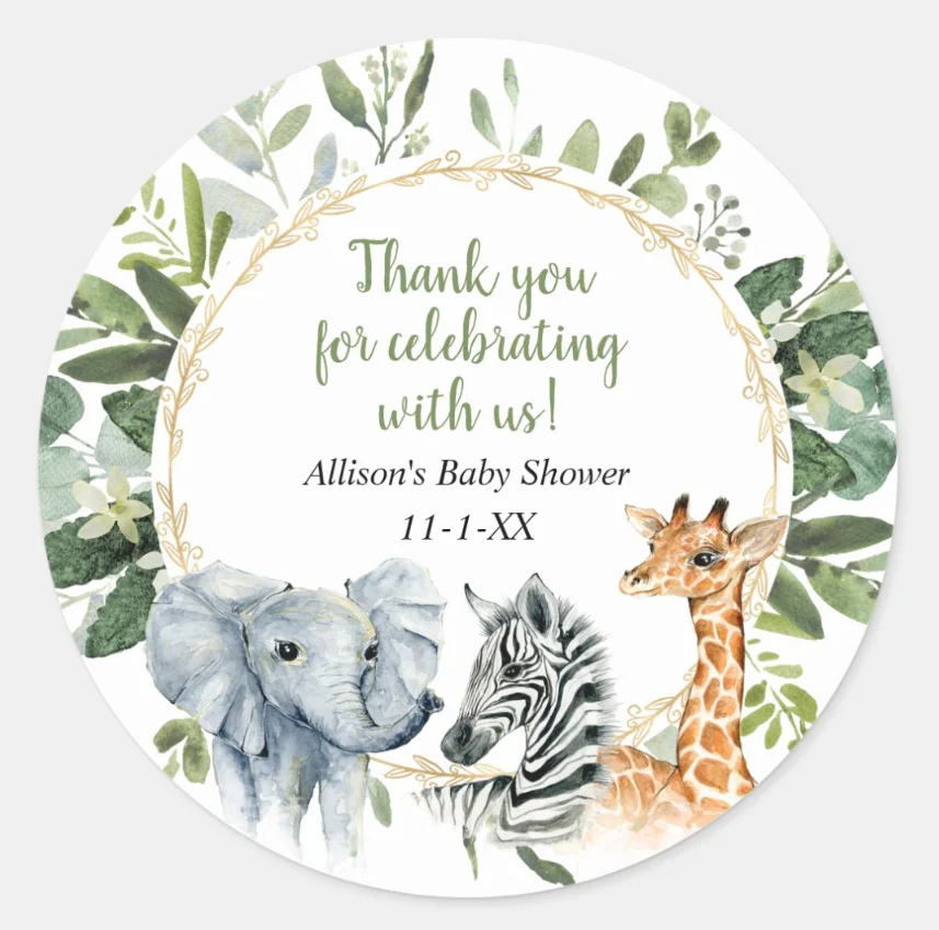 thumbnail image 1 of Animales de la jungla personalizados Texto personalizado Nombre personalizado Zoológico Cumpleaños Vida salvaje Zoológico Bebé Baño Fiesta Bautismo Etiqueta, 1 of 5
