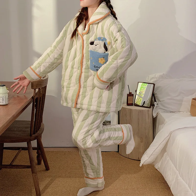 

Sanrio Kawaii Pochacco Pajamas Cartoon Girls Cold Prevention Keep Warm Triple Layer Cotton Toys Home Clothing Two Piece Set