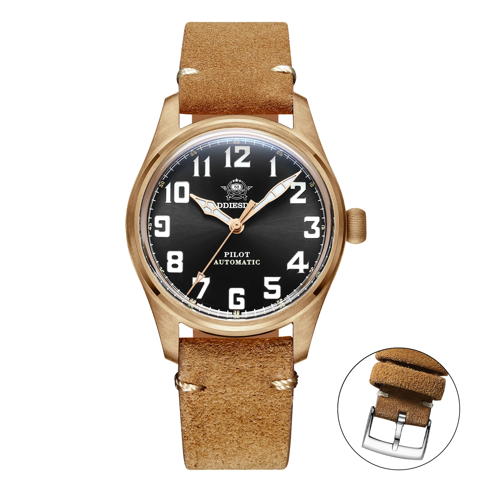 ADDIESDIVE 39mm Pilot Watch Mens CuSn8 Bronze Mechanical Watches Fashion Style Men 20 Bar Luminous Sapphire Automatic Wristwatch 