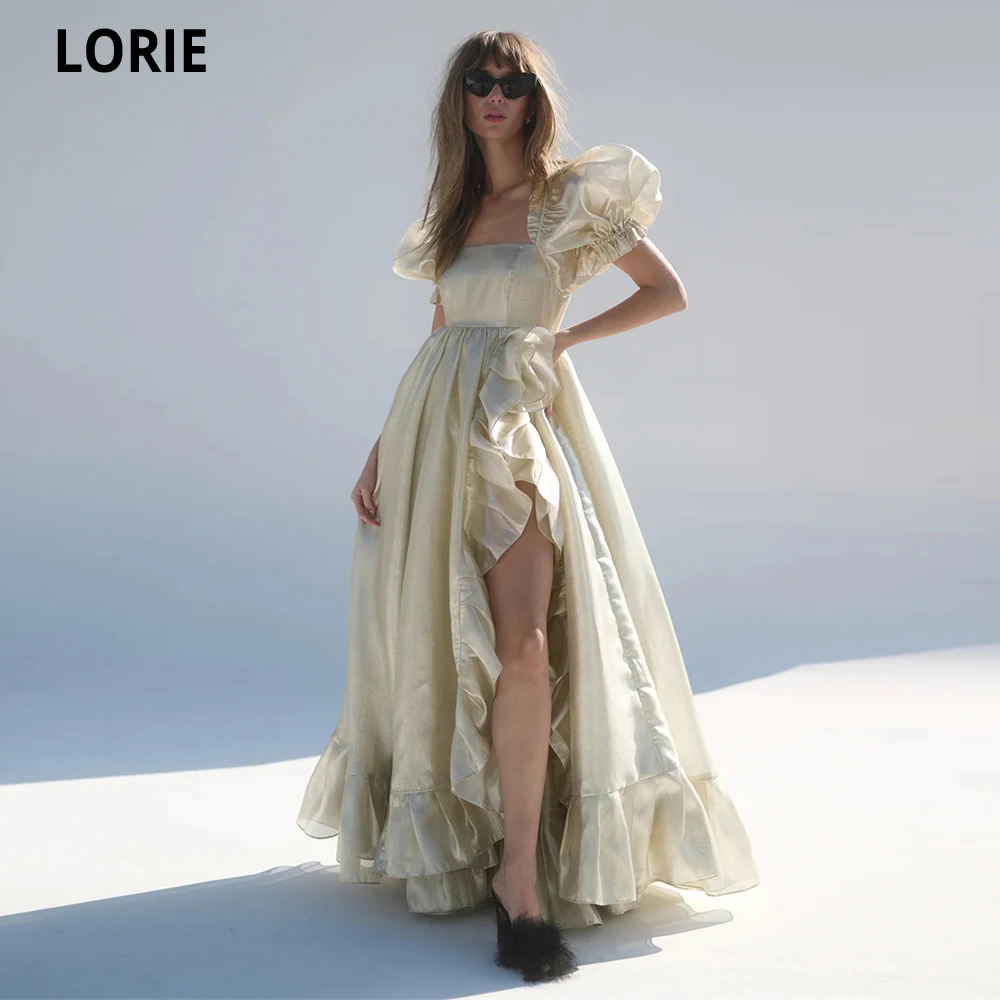 

LORIE Elegant Evening Dresses Short Puff Sleeves Formal Champagne Princess Prom Party Gowns Ruffles Slit Wedding Guest Dress