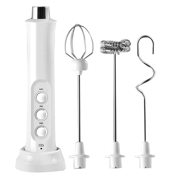 Electric Milk Frother Handheld Coffee Frothing Wand Foamer 3 In 1 High Speeds Drink Mixer Portable Rechargeable Home Foam Maker 1