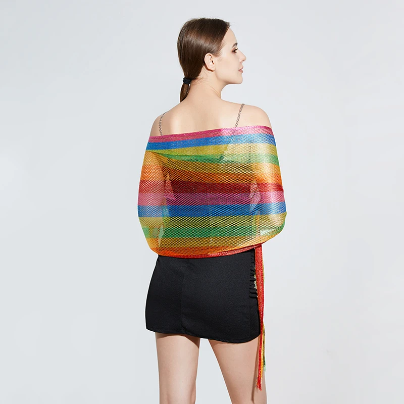 2023 Neuer europäischer und amerikanischer Stil, sexy Regenbogen-Streifen, langer Bart, Sonnenschutz-Schal, Strand-Sonnenschutz-Schal, vielseitig einsetzbar – Detail 5