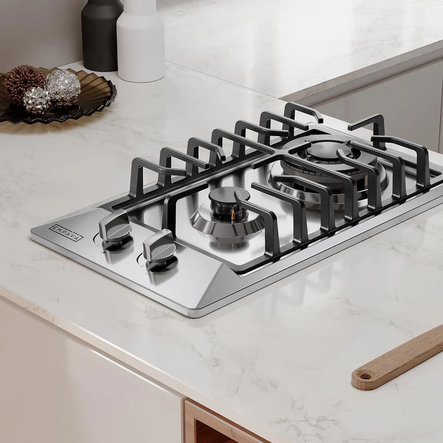 Gas Cooktop, Rv Stove Top, 2 Burner Italy Cooktops, NG/LPG Convertible in Stainless Steel