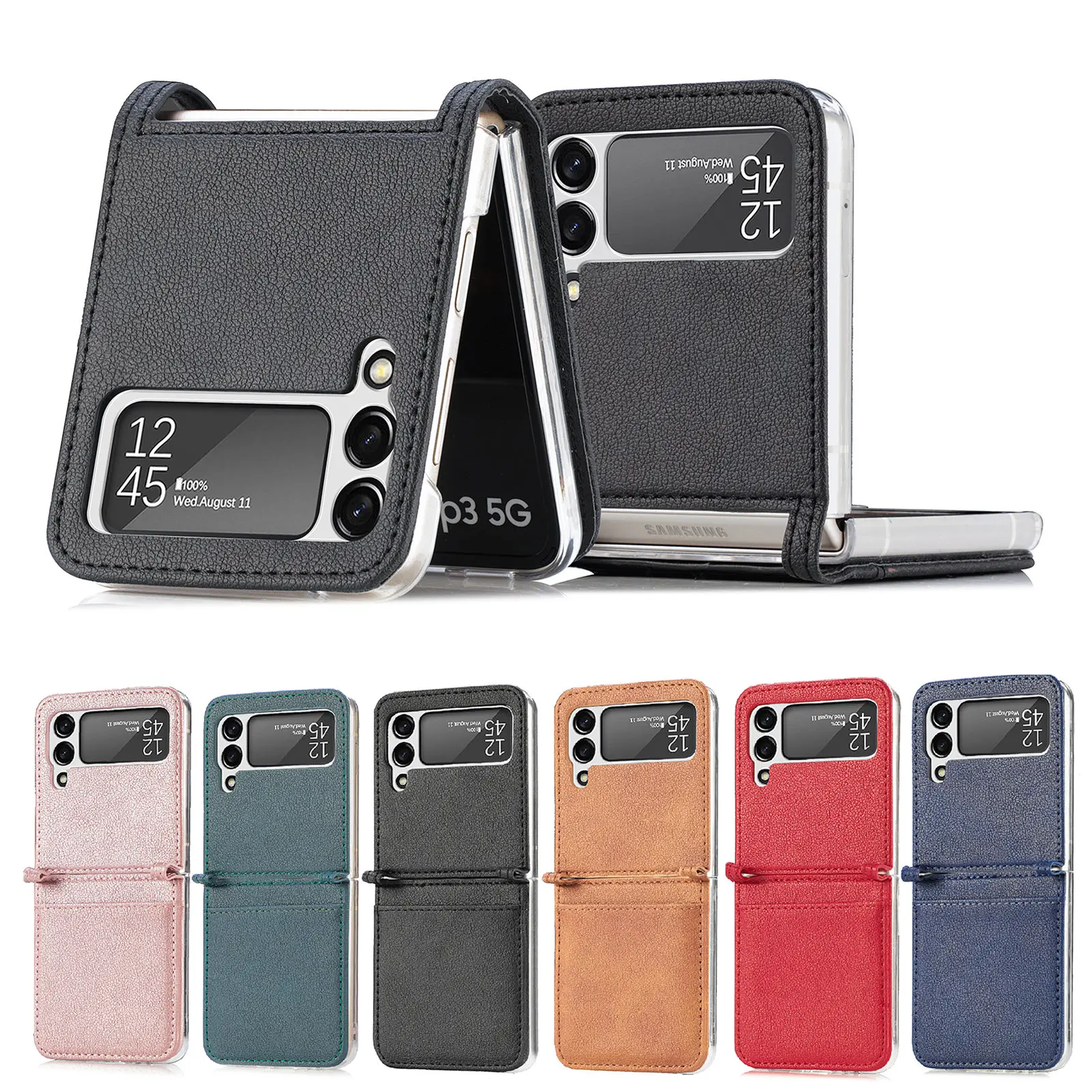 Shockproof Thin Card Slot Leather Case for Samsung Galaxy Z Flip 5 3 Flip5  Flip4 Flip 4 2 Flip2 Flip3 5G Protective Phone Cover - AliExpress