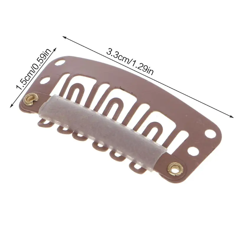 D0AB Hot 32mm 10 pcs Middle Brown Hair Clip For Wig Hair Extension