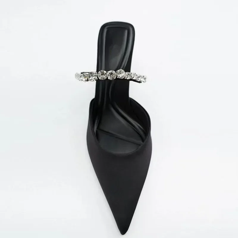 Women Slingback High Heel Sandals Metal Chain Rhinestone Decorate Black Fashion Women Pumps Summer Sexy Stiletto Sandals