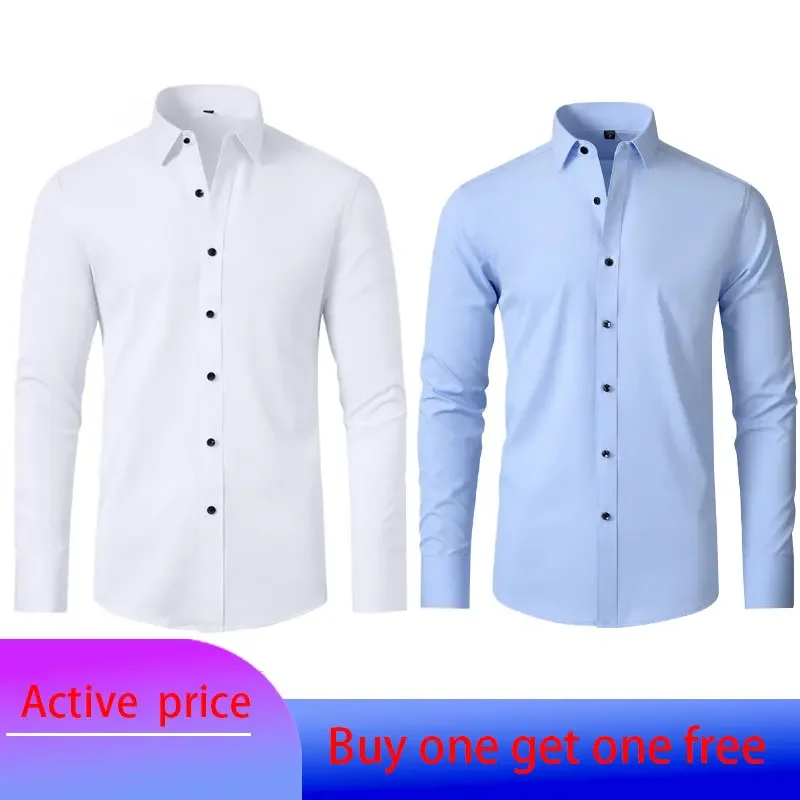 

6XL Men's fashion long-sleeved shirt Spring Summer Business formal wear non-ironing large size solid color casual high quality