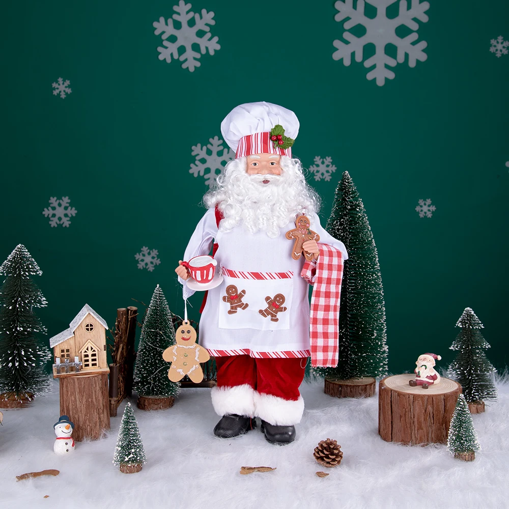 Christmas Holiday Party Supplies Santa Claus Cook 19" Adorable Gingerbread House Chef Santa Claus Doll For Kitchen Decorations christmas tree decoration santa claus doll