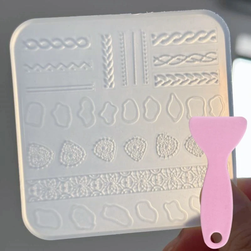 1Pc 3D Silicone Nail Carving Mold With Free Scraper , Kawaii Snow Man Gothic Text Cartoon Rabbit INS Pattern DIY Nail Art 4