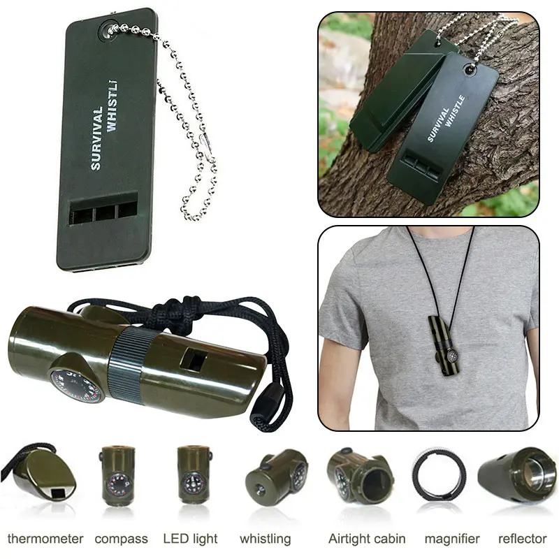 7 in 1 Emergency Compass Whistle for Outdoor Survival
