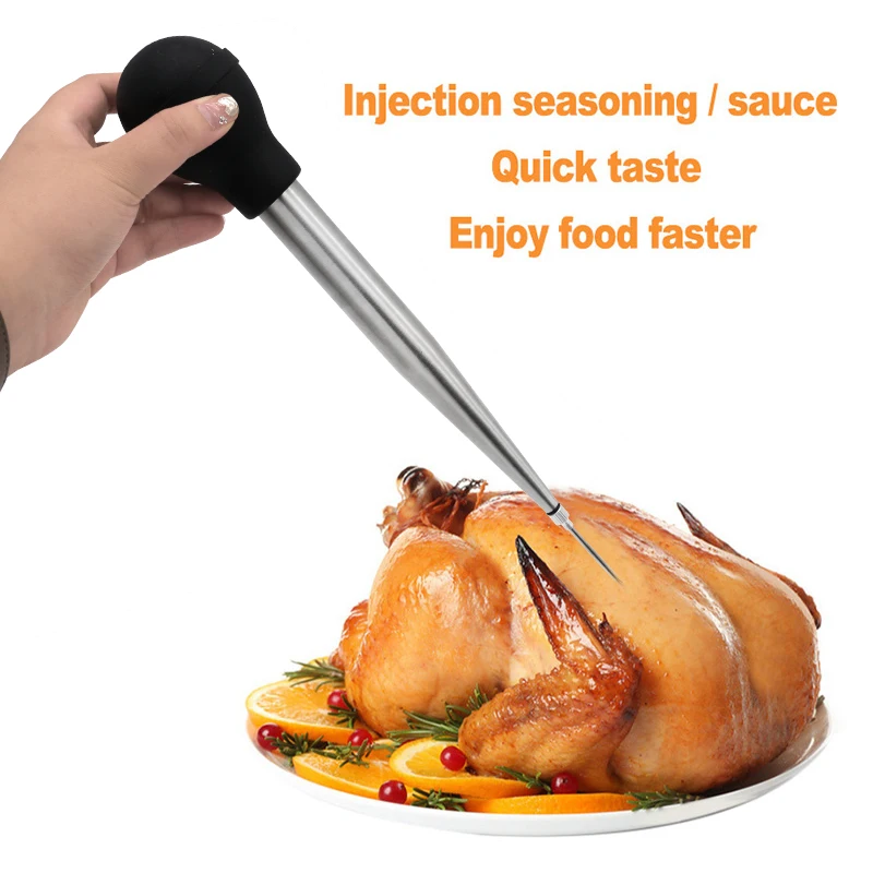 BBQ Meat Syringe Marinade Injector with Stainless Steel Needles Brush bbq grill accessories