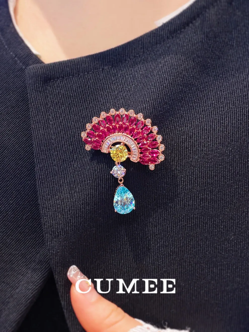 CUMEE 금도금 브로치, 합성 원석 재배, 레트로 디자인, 새로운 스타일,
