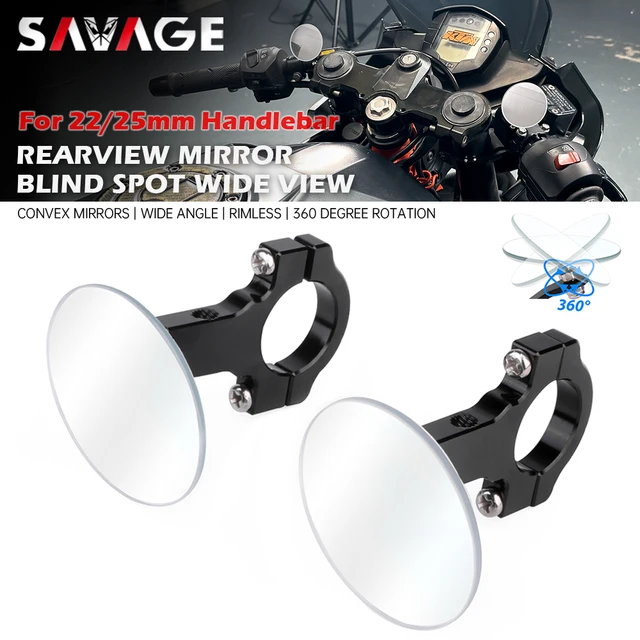 Universal Rearview Mirror Wide Vision Convex Motorcycle Handlebar Mount Rear Side Mirror Blind Spot Rimless 360 Degree Rotation