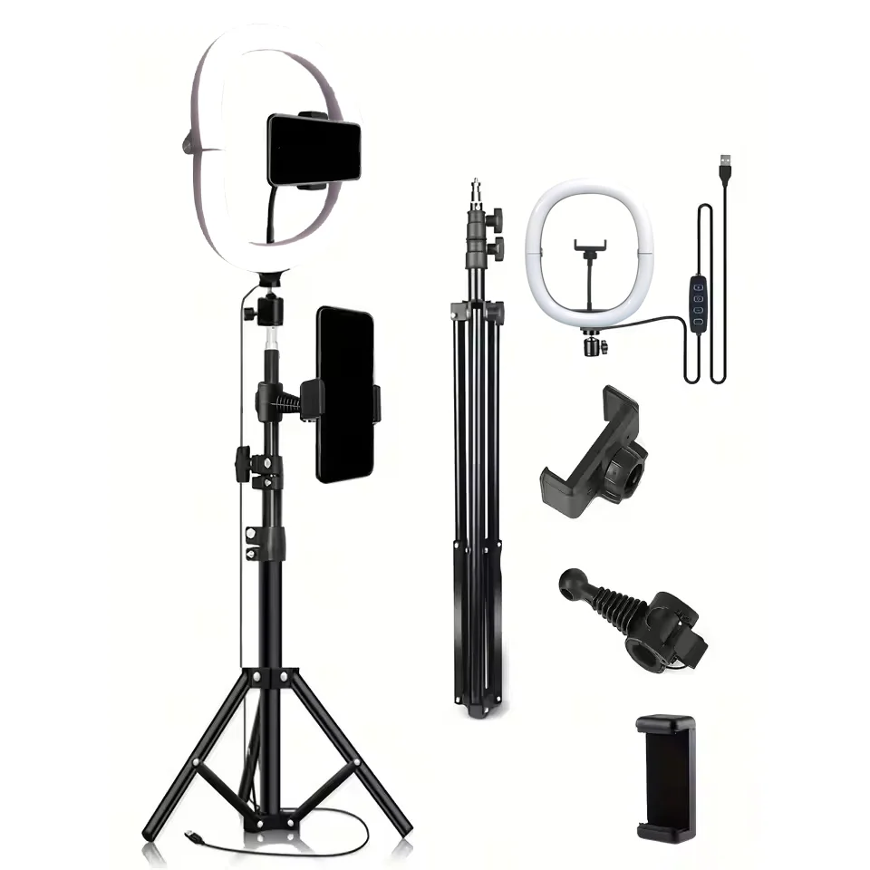 10-Inch LED Ring Light Foldable with 1.1m Tripod Stand +O-Clamp,3 adjustable lighting modes for Photography, Live Stream, Makeup