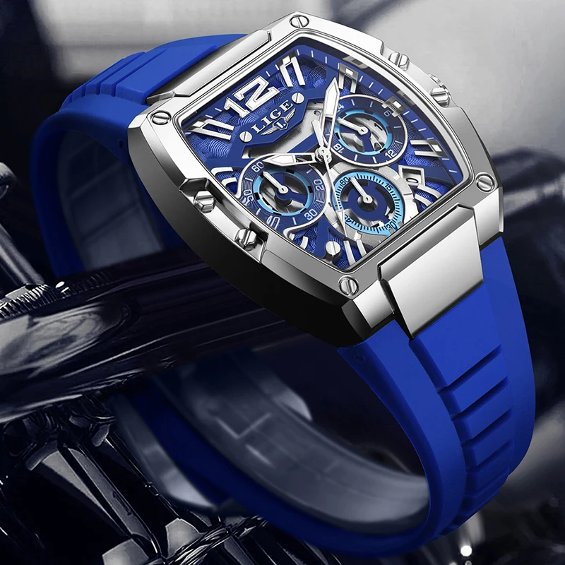 LIGE New Fashion Blue Silicone Watch For Men Casual Sports Quartz Man Wristwatch Waterproof Luminous Date Chronograph Clock Male