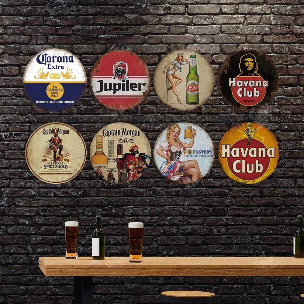 빈티지 맥주 브랜드 라운드 포스터 장식, 금속 사인 빈티지 주석 포스터, 벽 아트 플레이트, 바 펍 룸 장식