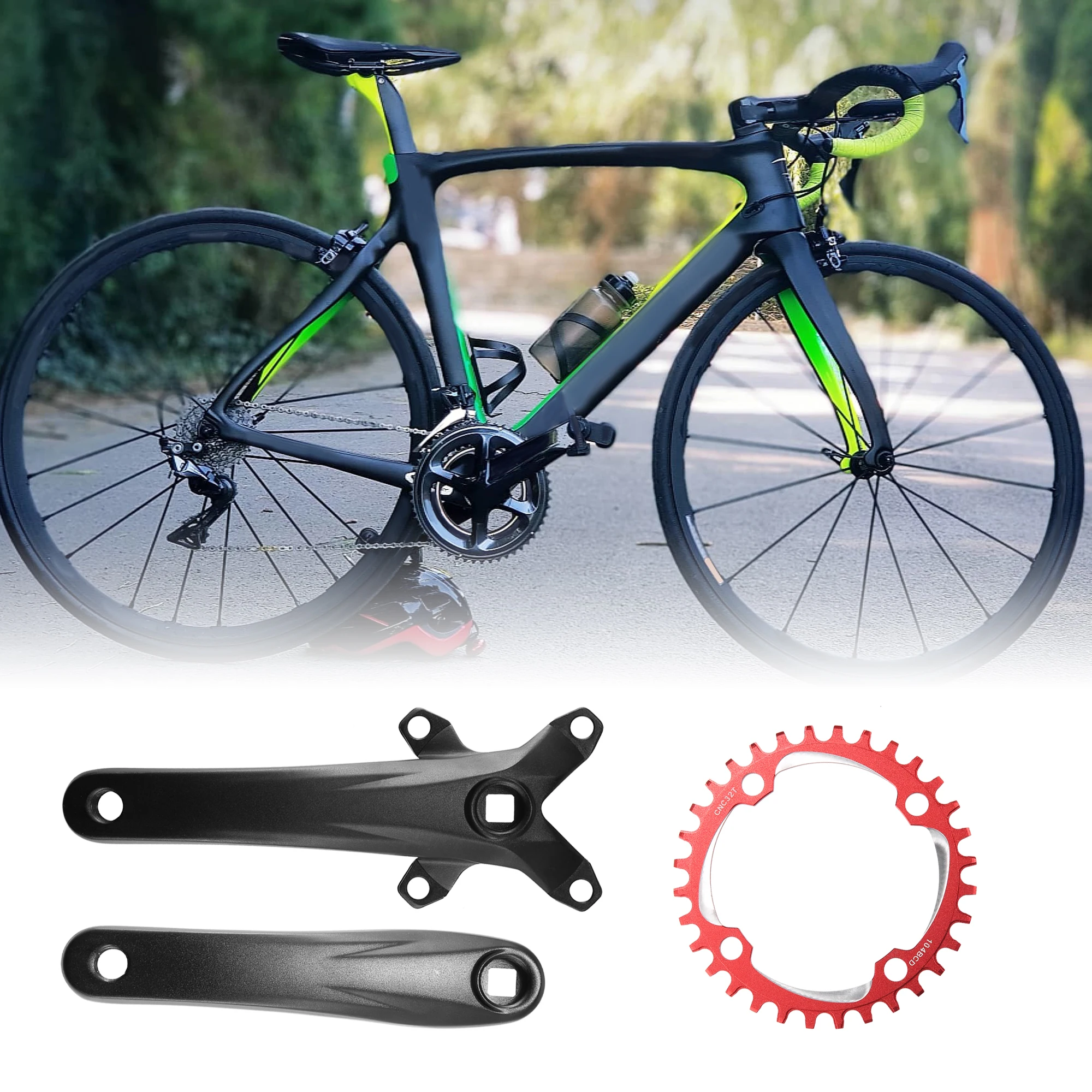 

X Autohaux 170mm Mountain Bike Crankset with 104BCD Tooth Single Speed Chainring 32T Crank Arm Set For MTB Bicycle Parts