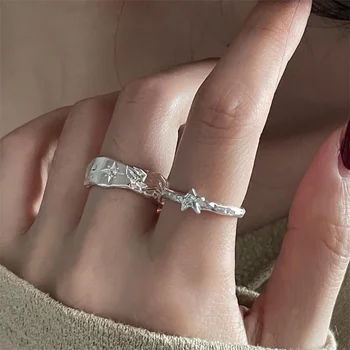 Anelli a stella color argento per donna uomo Moda geometrica fatta a mano irregolare anello vintage regali di Natale per feste