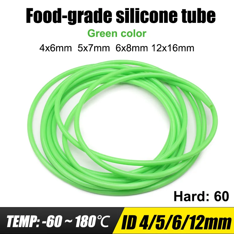 

1Meter ID 4 5 6 8mm Food Grade Green Silicone Rubber Tube Hose Tasteless Flexible High Temperature Resistant 4x6/5x7/6x8/12x16mm