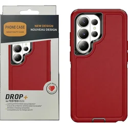 Heavy Duty Shockproof Armor Phone Case - Rugged PC+TPU Protective Cover - Galaxy S23 Ultra (Red Black)
