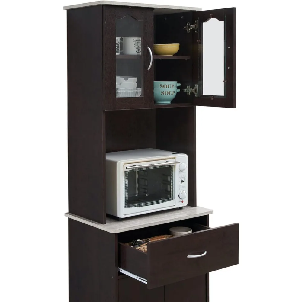 Top and Bottom Enclosed Kitchen Cabinet, Chocolate-Grey