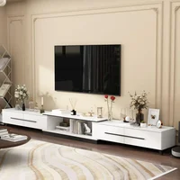 Modern TV Console Extendable Media Console, Adjustable Length, Contemporary Entertainment Center with Drawers and Legs, f 2