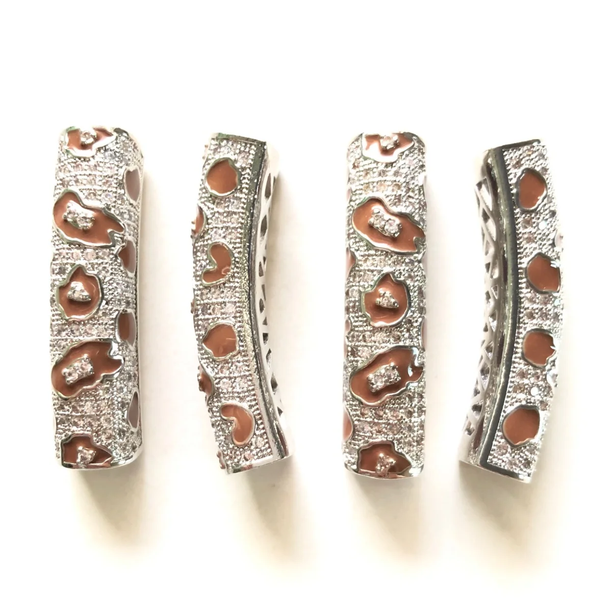 5pcs/lot Brown Leopard Print Tube Bar Spacer for Women Bracelet Making Gold-Plate Girl Jewelry Centerpiece Waist Accessory Bulk