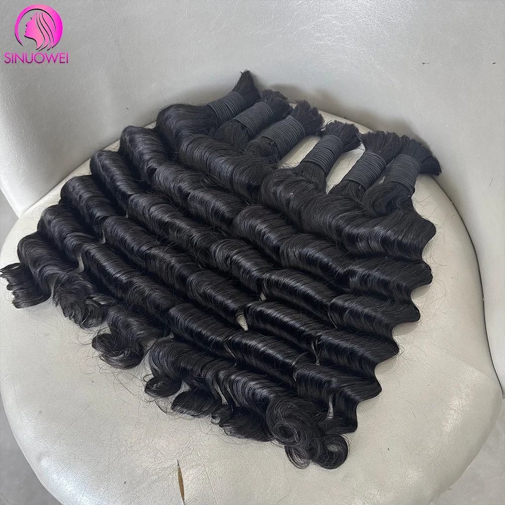 Human Braiding Hair 3 Bundles Deep Wave Bulk Human Hair For Braiding Extension Natural Color No Weft Deep Curly Braiding Hair 4