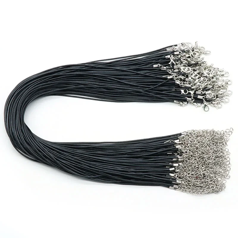 10pcs/Set 50cm Leather Rope Waxed Wire Necklace Rope Lobster Clasp Black Leather Pendant Lanyard Necklace Diy Jewelry Accessory