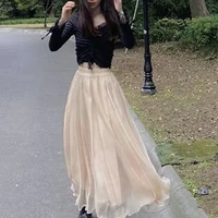 Gidyq mode femmes jupe en mousseline de soie décontracté coréen taille haute ample cheville longueur jupe printemps tout Match femme à volants une ligne jupes 4