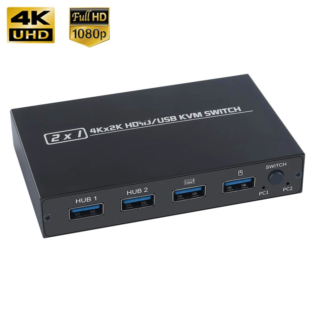 

HDMI-compatible KVM Switch Splitter Dual PC to Single Monitor with 2 USB Ports 4K USB KVM Switcher 2PC Sharing Printer Mouse