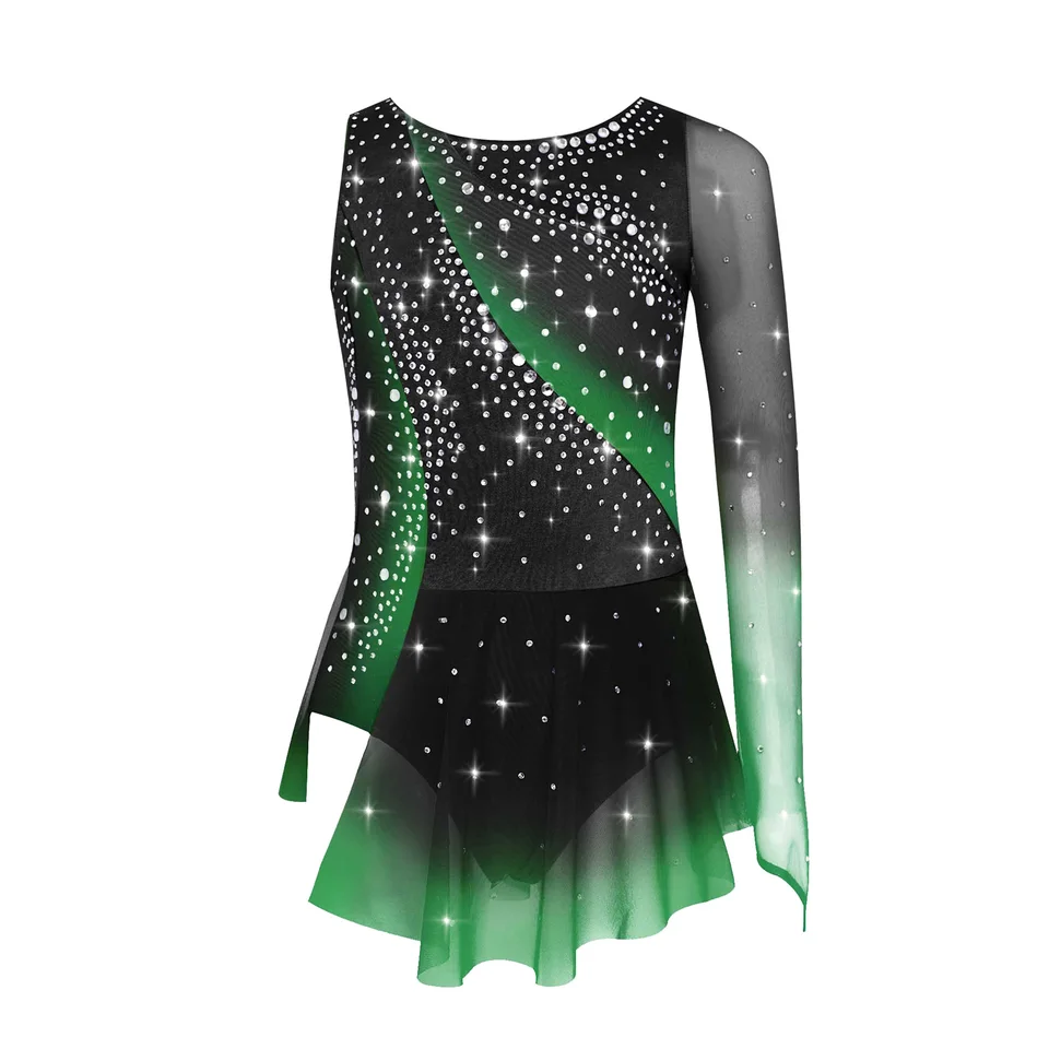 Kids Girls Rhythmic Gymnastics Ballet Jersey Lyrical Dance Figure Skating  Costume Split Shiny Rhinestones Ballet Leotard Dress - AliExpress, image size:960x960