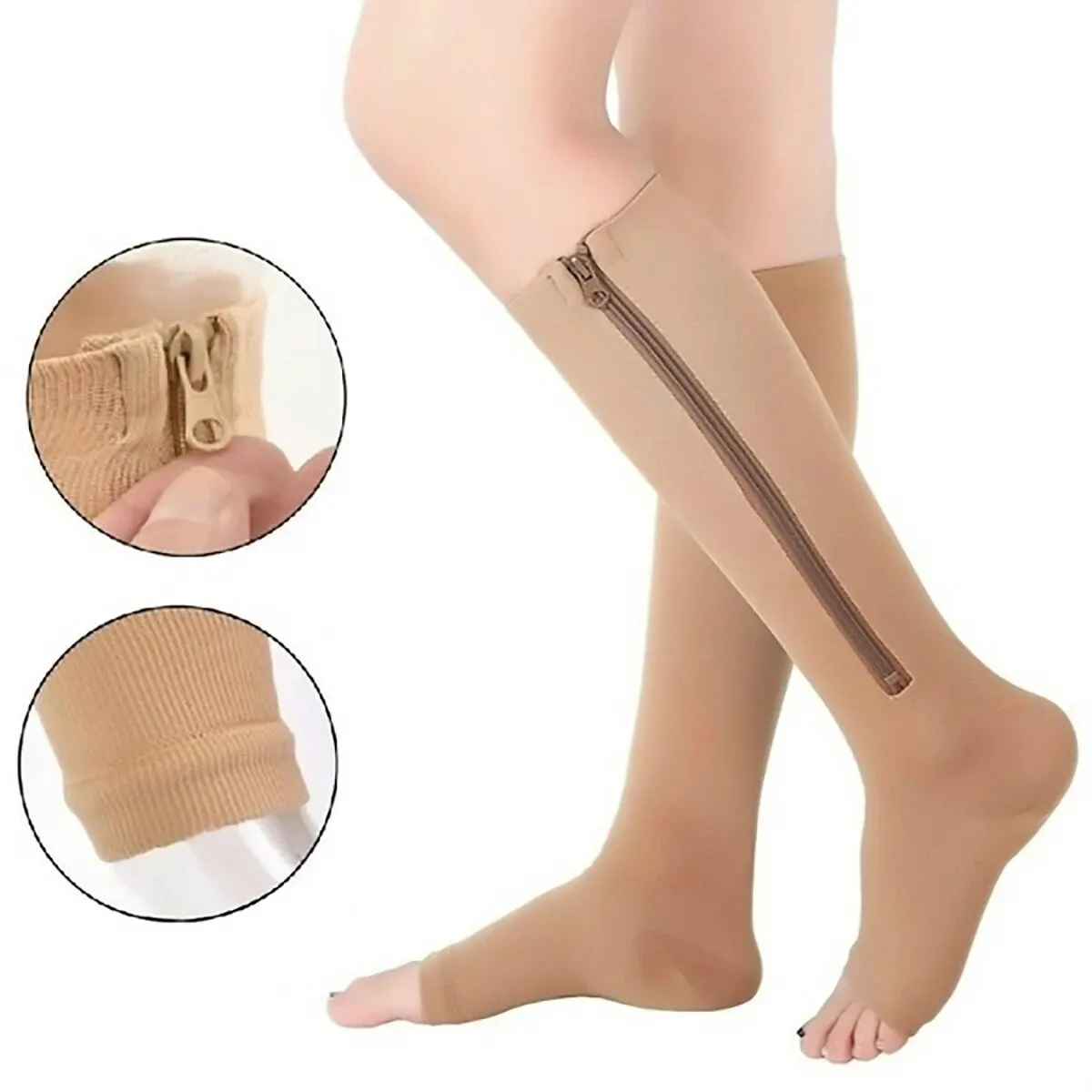 Zippered Open-Toe Compression Socks 1