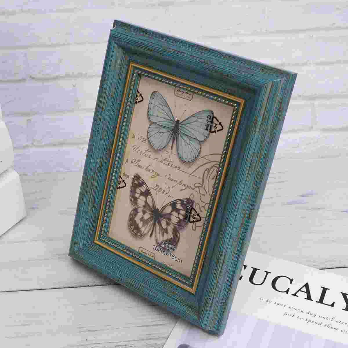 

2 Pcs 6 Inch Vintage Photo Frame Creative Picture Photo Frame Desktop Decor for Home Office Blue (Random Picture)