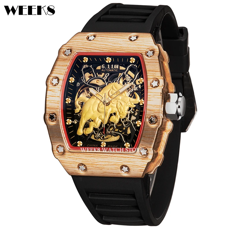 Luxury Automatic Mechanical Watch Famous Top Brand Men Hip Hop Mens Gold Watches Male Tonneau Clock Hombre Relogio Masculino