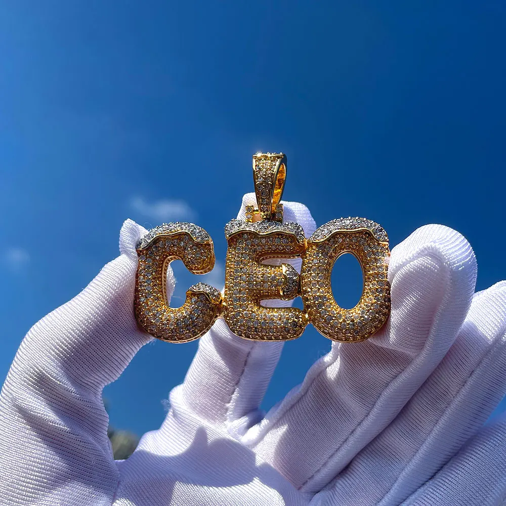 Hip Hop Custom Iced Out Personalized Initial Name Letter Zircon Diamond Pendant Necklace For Women Jewelry