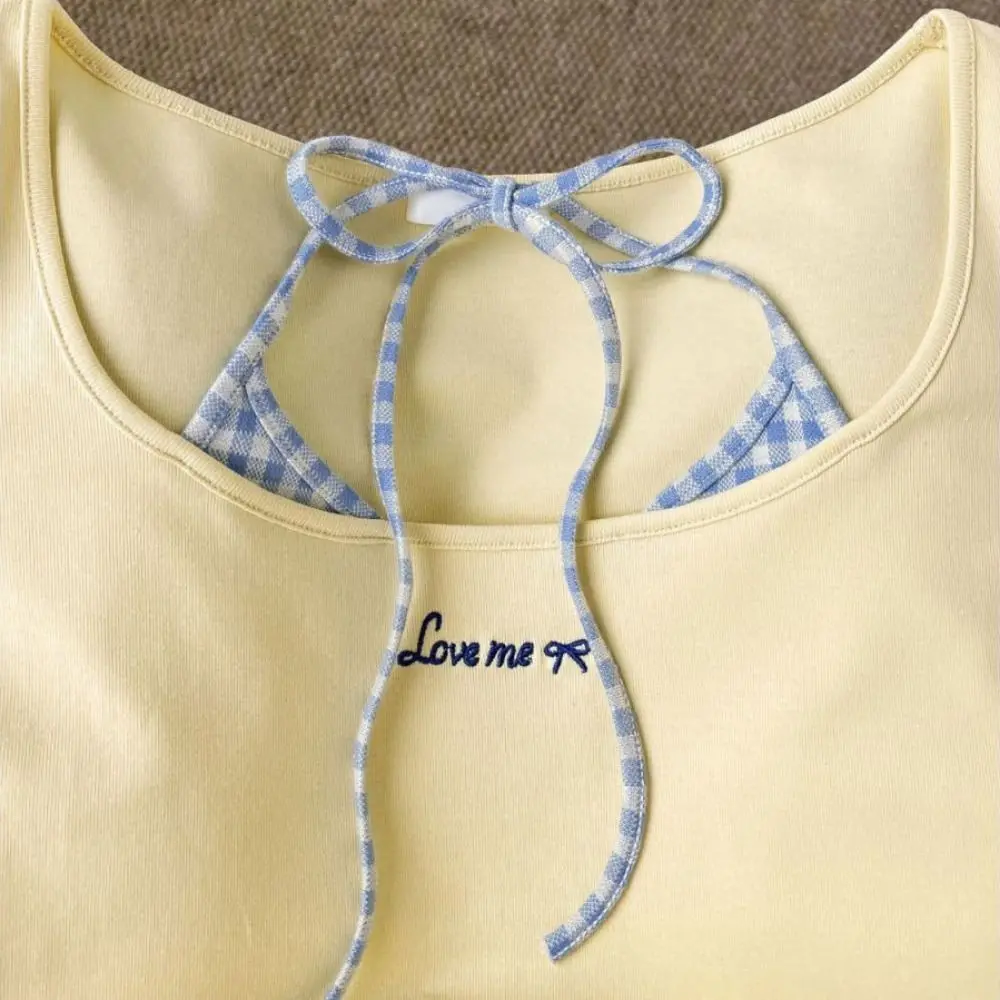 Ins Style Blue Grid Long Sleeve T-shirt Simple Lace Slim Thin Pullover Bottoming Shirt Undershirt Crop Top Women Y2k Autumn