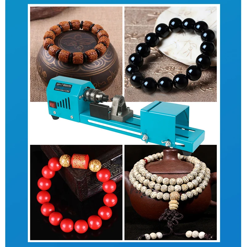 Wood Lathe 150W Mini Lathe Beads Machine Miniature Buddha Pearl Lathe DIY Woodworking Drill Rotary Tool 12V/24V