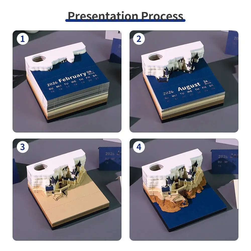 Calendario De Escritorio 3D Con Luz LED Para 2026 - Decorativo, Con Bloc De Notas Y Diseño De Castillo