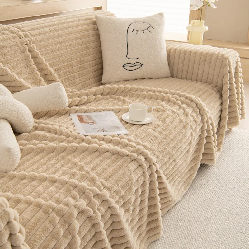 Luxury Winter Warm Rabbit Plush Sofa Towel Soft Short Plush Sofa Cover 3 Seater Couch Cover Furniture Protector