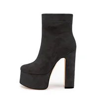 Women Platform Boots Ultra High Heel Elegant Shoes European Ankle Boots Side Zip American Ladies Shoes Flock Boots Large Size 5 - Image 6