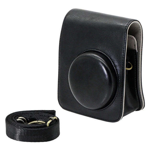 For Fujifilm Instax Mini 12 Case, Vintage PU Leather Protective Pouch with Wrist Strap, Scratchproof Cover for Instant Camera