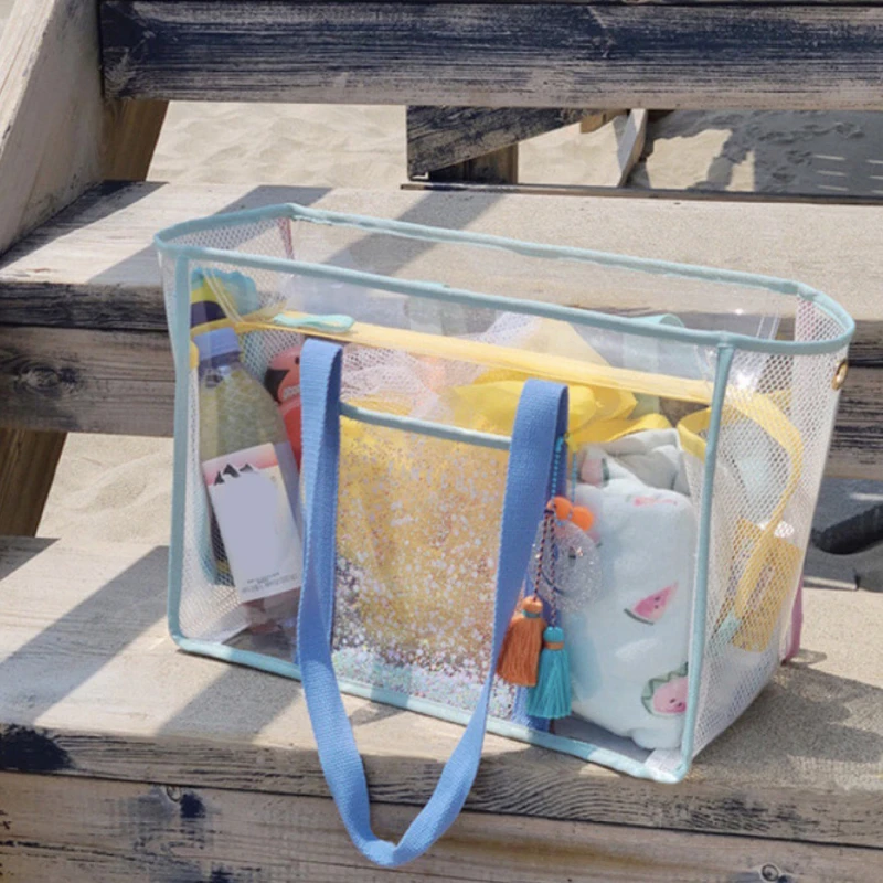 

Children Sand Away Protable Transparent Bag Kids Toys Storage Bags Swimming Large Beach Bag for Towels Women Cosmetic Makeup Bag