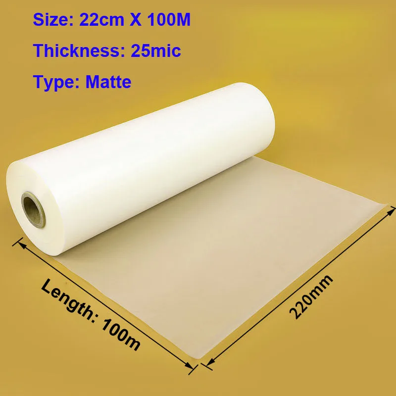 Premium Satin-Matte Glossy Hot Laminating Film Roll - 220mm x 100m, 25-28 Microns, 1 Core