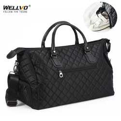 Black Plaid Travel Bag With Shoes Pocket Carry on Luggage Travel Duffle Weekend Bag Shoulder Bags Handbag For Women Men X8CT
