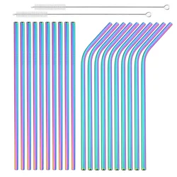 Reusable Black Stainless Steel Straw Set with Cleaning Brush - 20 - Piece Drinking Straw Collection (Rainbow)